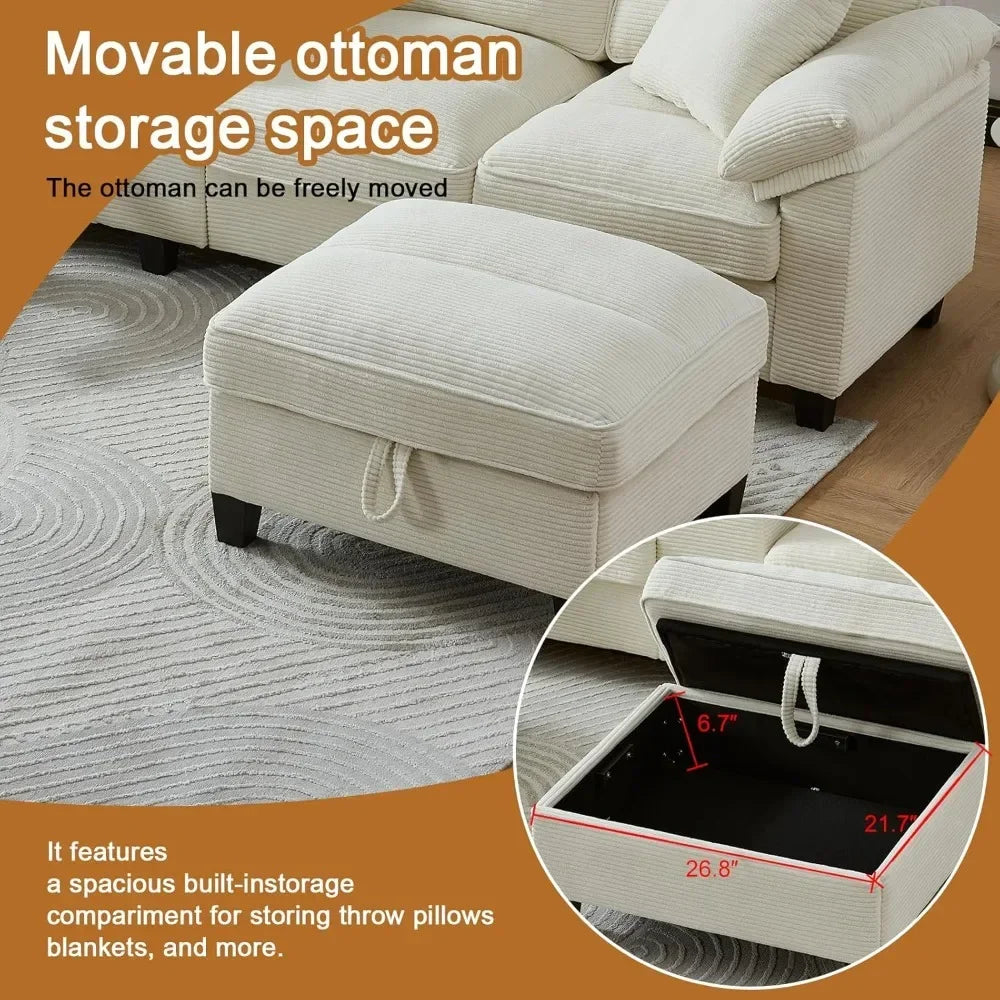Guangbai U Shaped Cloud Couch Sectional Corduroy Sofa Modern