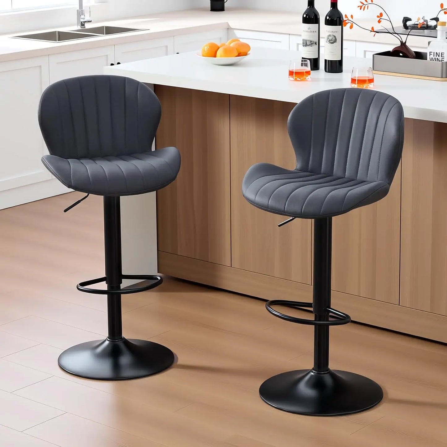PU Leather Bar Stools Set Of 2 With Swivel Backrests