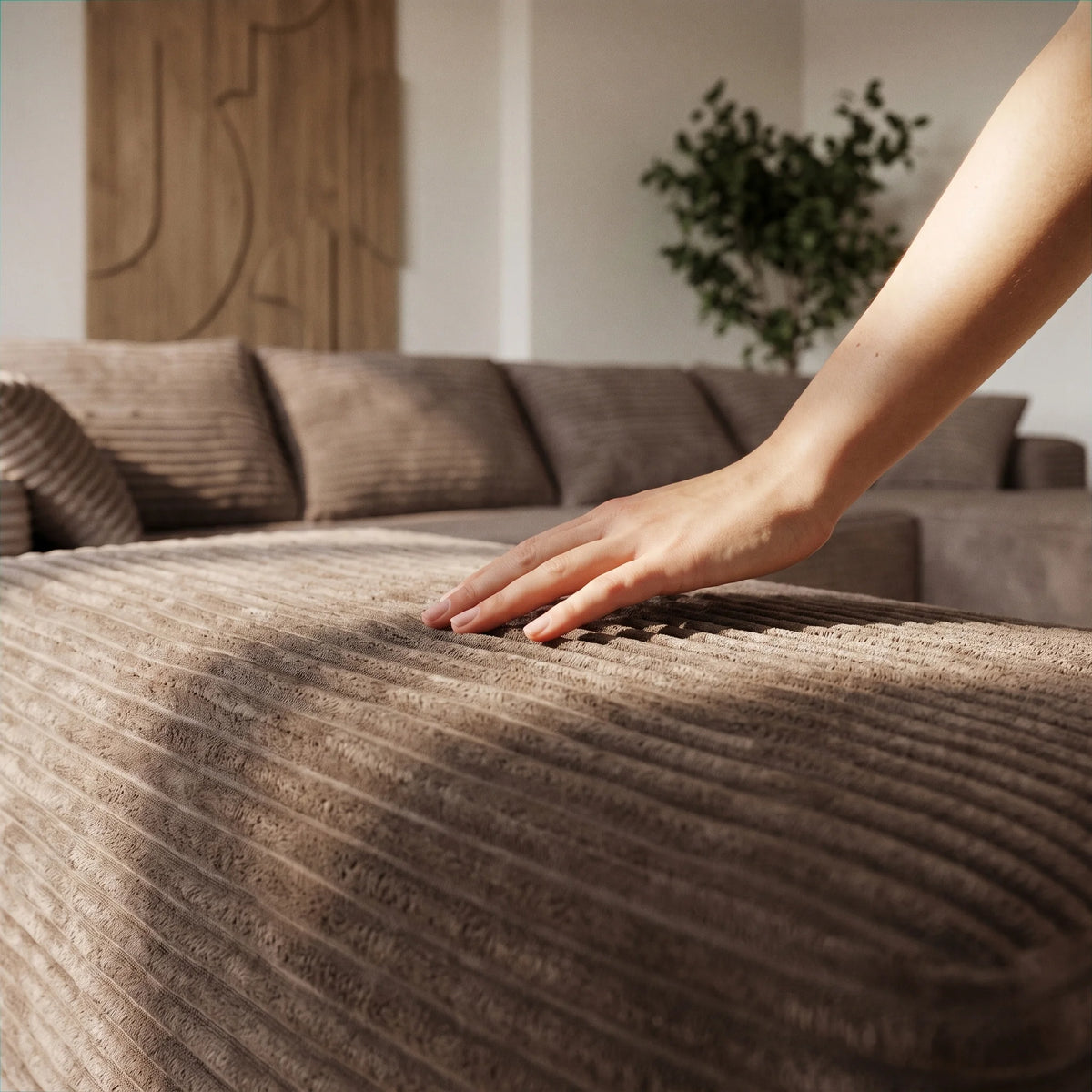 U Shaped Corduroy Sectional Sofa Deep Seat Cloud Couch