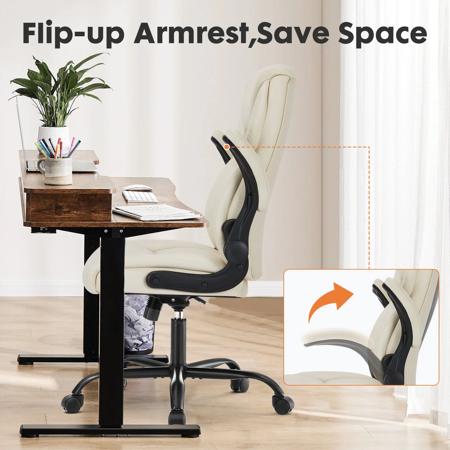 JHK Ergonomic Office Chair With FlipUp Arms And PU Leather