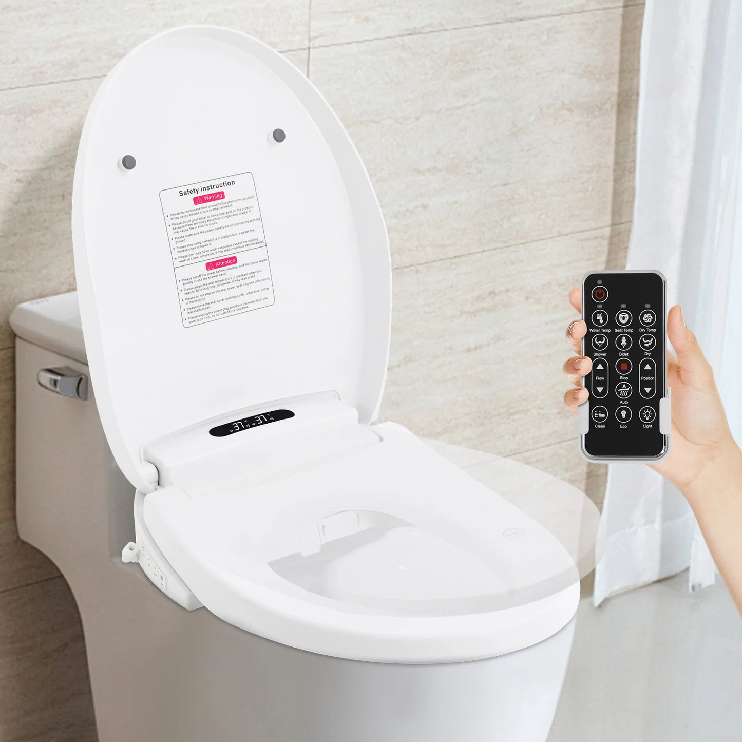 Intelligent Electric Bidet Toilet Seat With Remote Control And Self-Cleaning