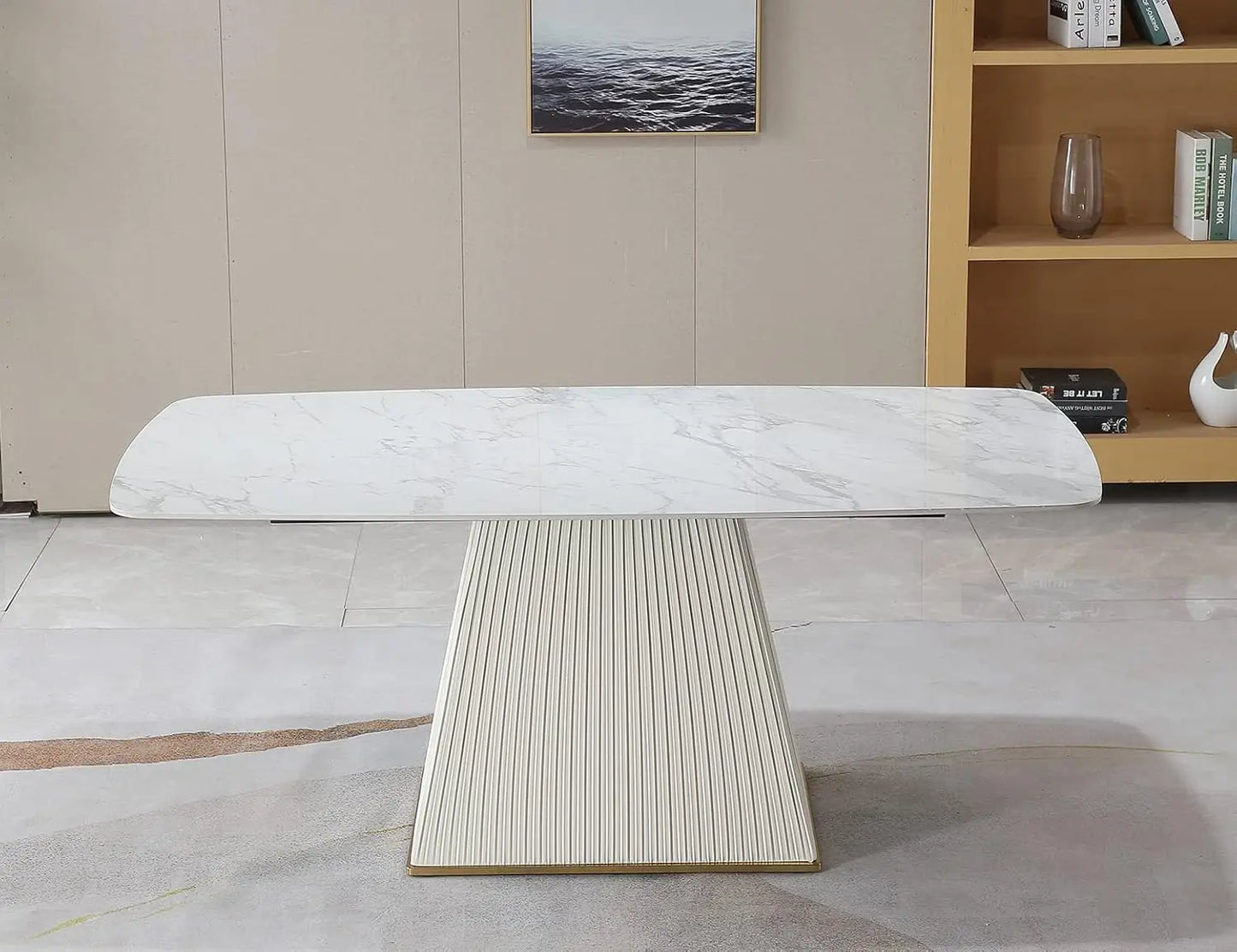 Sintered Stone Dining Table With Marble Top Carbon Steel Base