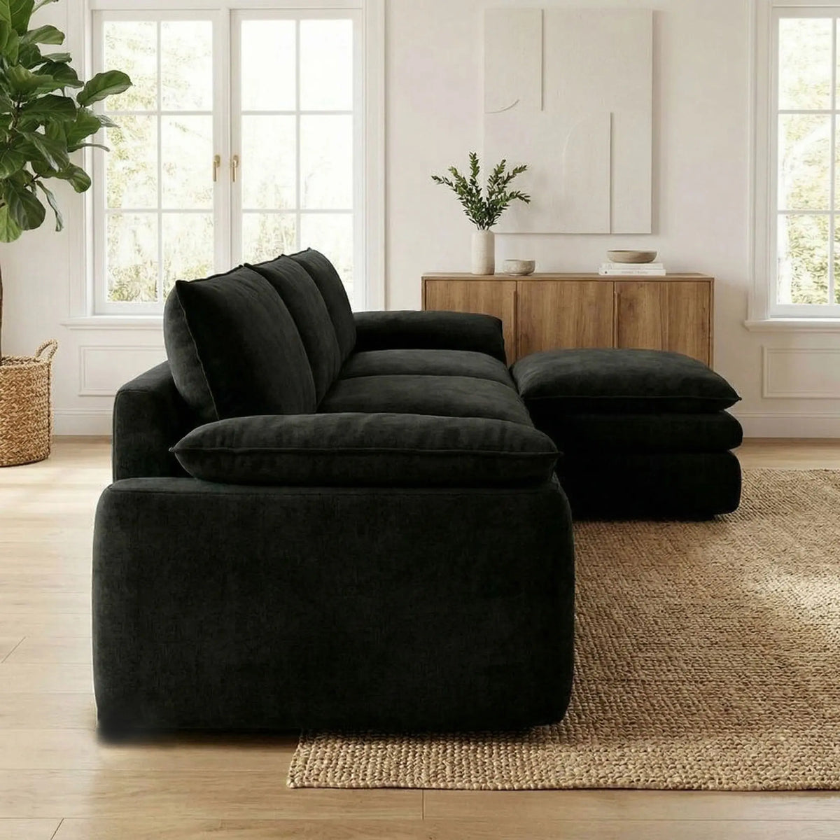 L Shaped Chenille Cloud Sofa Modular Sectional With Chaise Lounge