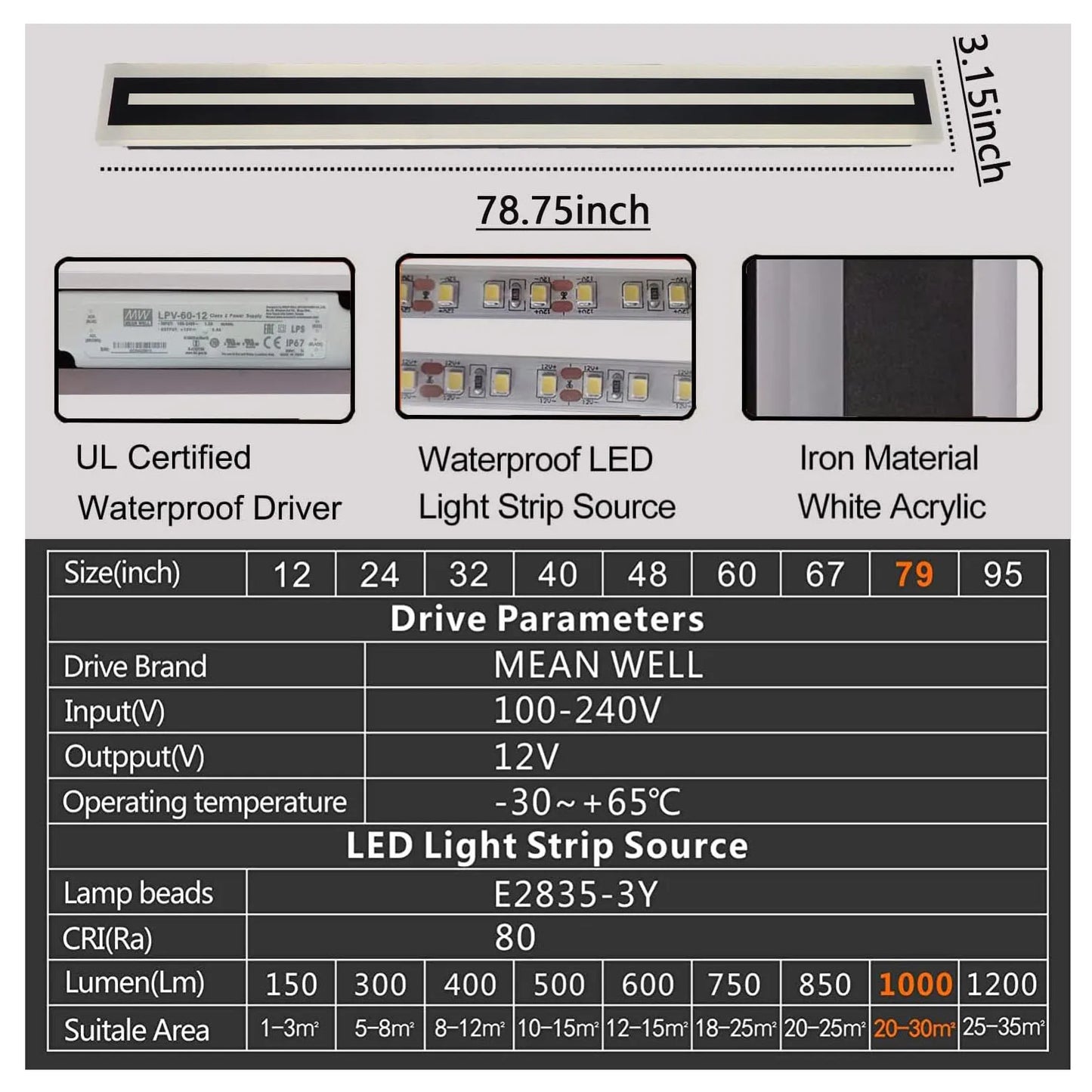 Outdoor Long Strip Modern LED Wall Sconce Fixture IP67 Frosted Acrylic