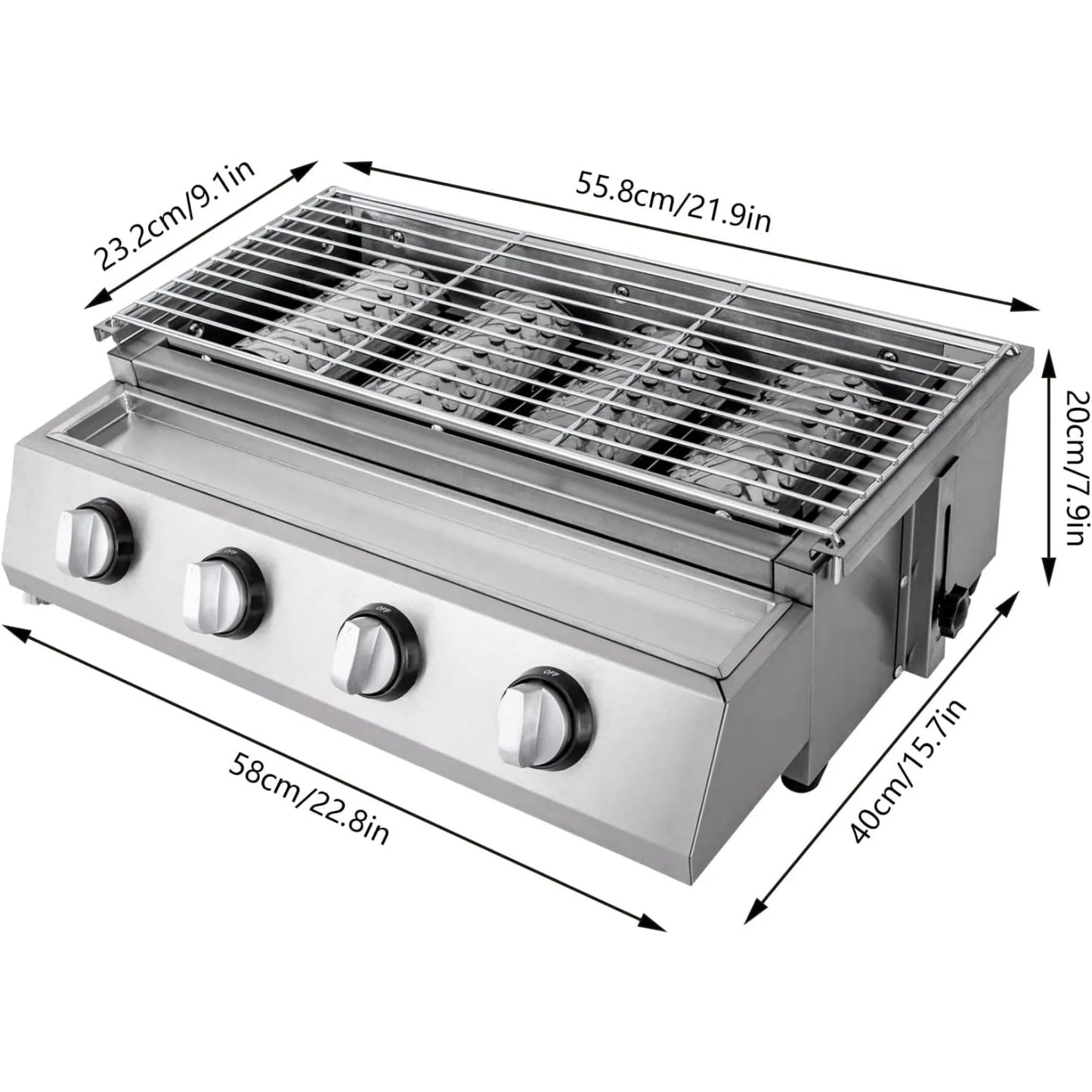 Professional 4 Burner Stainless Steel Portable Gas Grill Smokeless BBQ