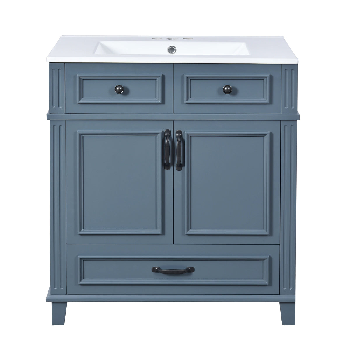 Solid Wood Bathroom Vanity With Ceramic Sink Soft Close Storage
