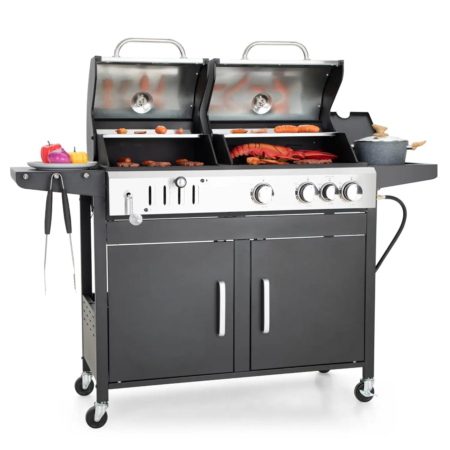 Propane And Charcoal Dual Fuel Grill Combo With Side Burner
