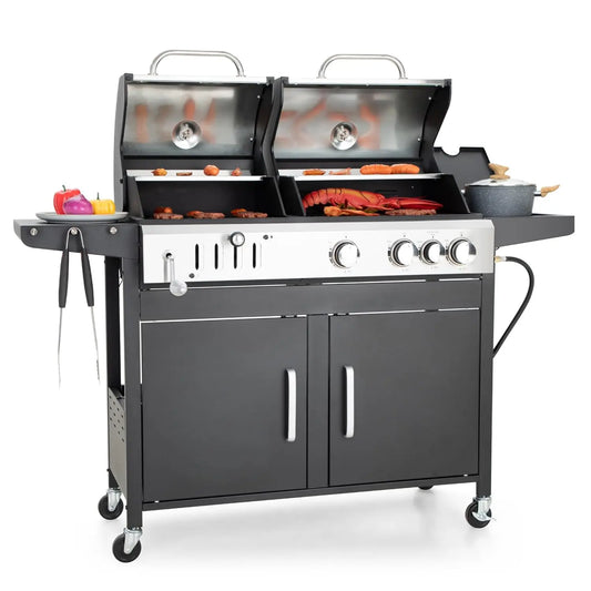 Propane And Charcoal Dual Fuel Grill Combo With Side Burner