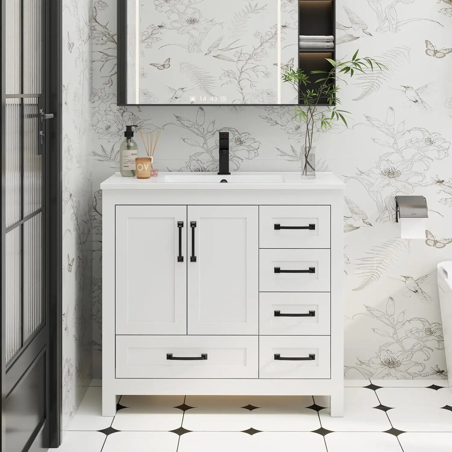 Vanity With Sink Combo Wood Storage Cabinet And Undermount Faucet