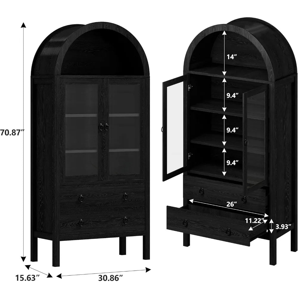 Arched Wooden Pantry Cabinet With Doors And Adjustable Shelf
