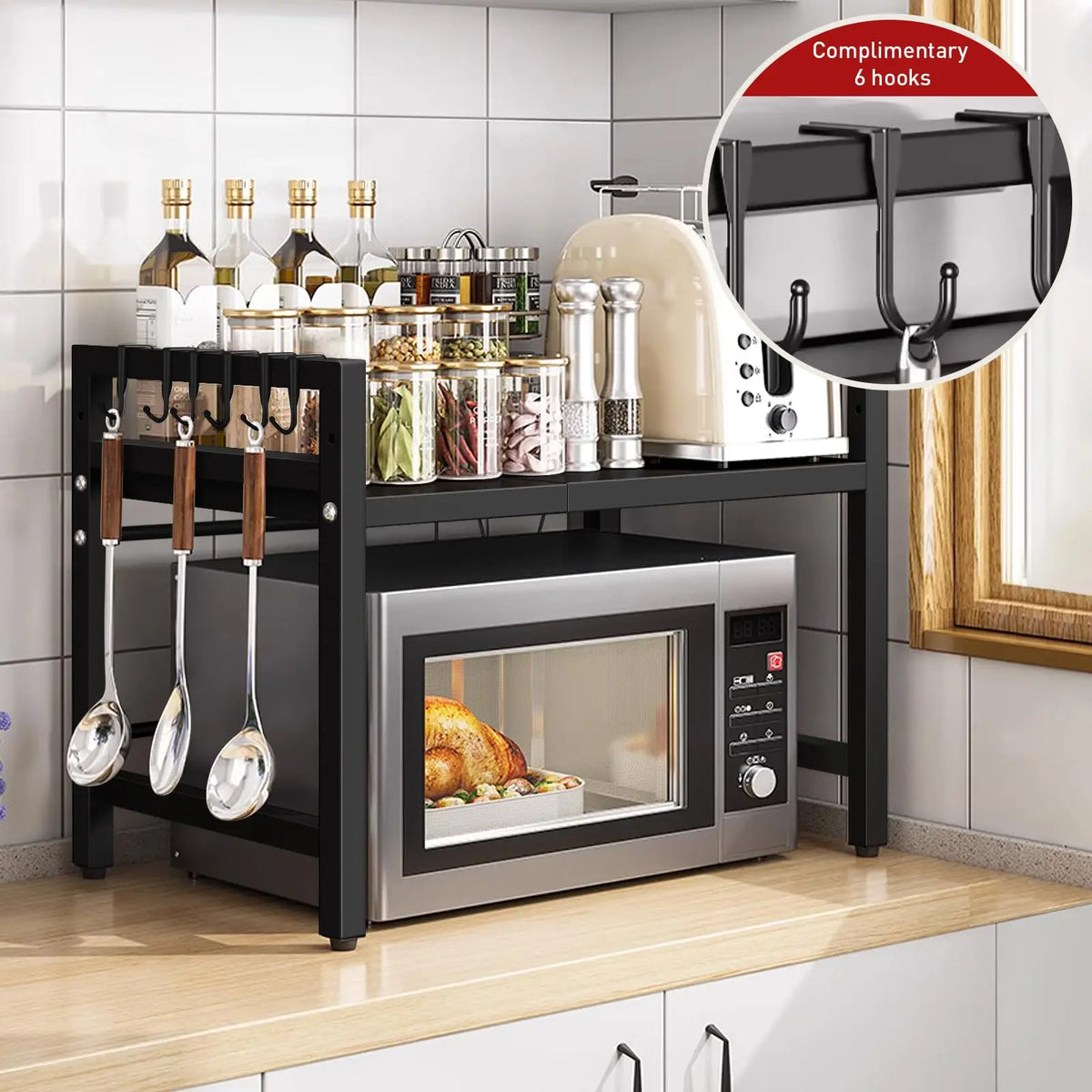 Expandable Microwave Shelf Organizer Rust Resistant Kitchen Storage Rack