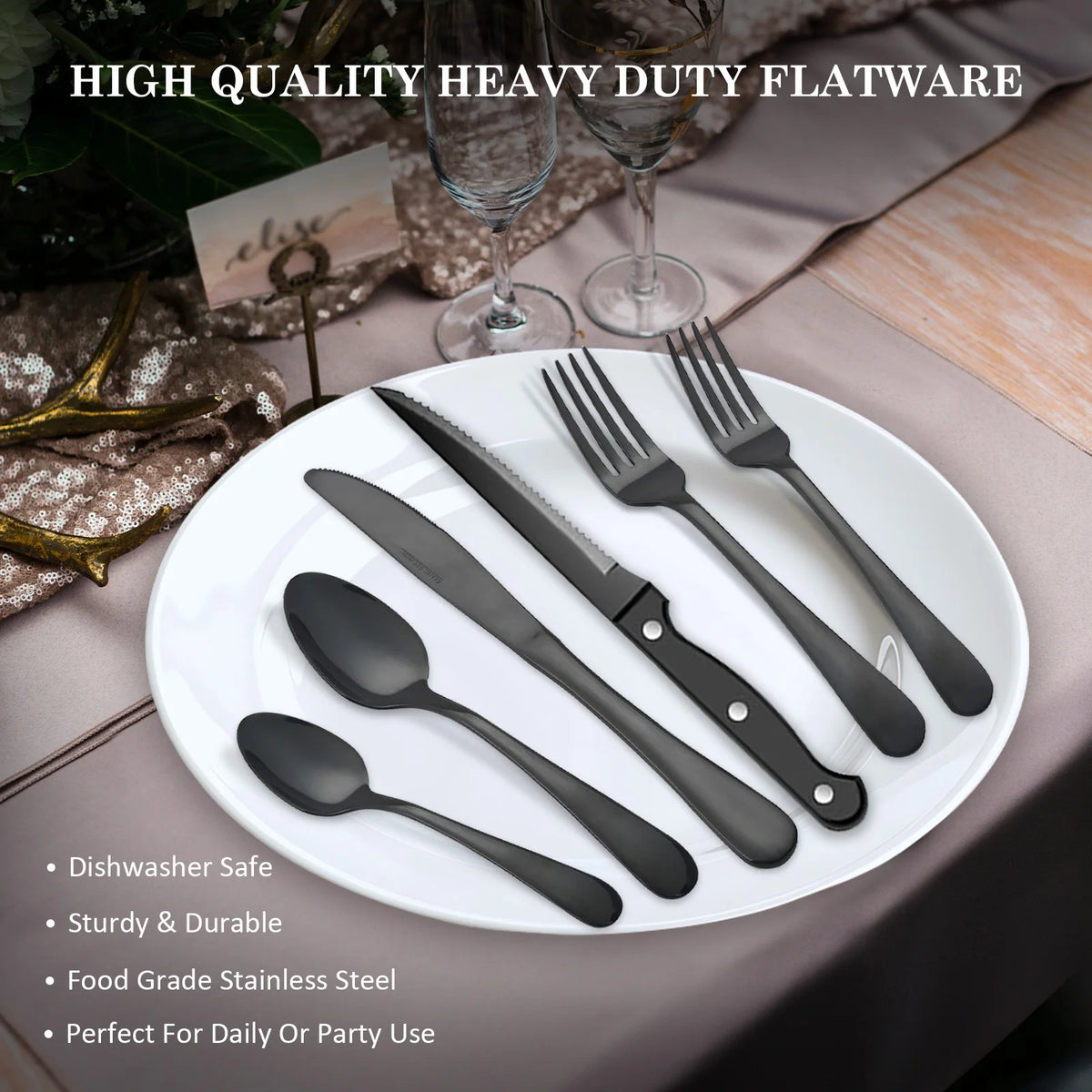 HANSMART Stainless Steel Flatware Set With Steak Knives