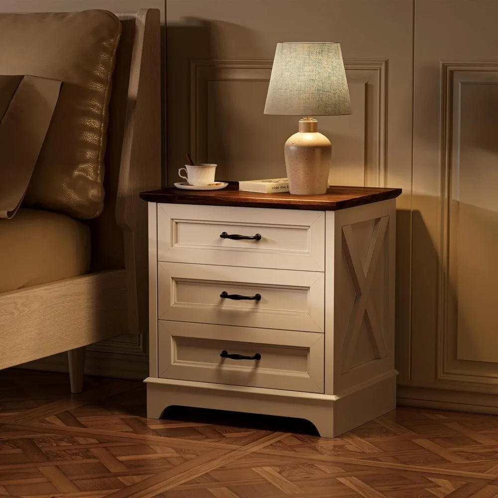 Nightstand With Drawers Rustic Wood End Table For Bedroom