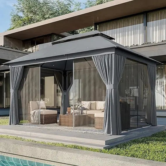 XMSJ Weatherproof Outdoor Gazebo Canopy With Double Roofs AllSeason MosquitoNetPro