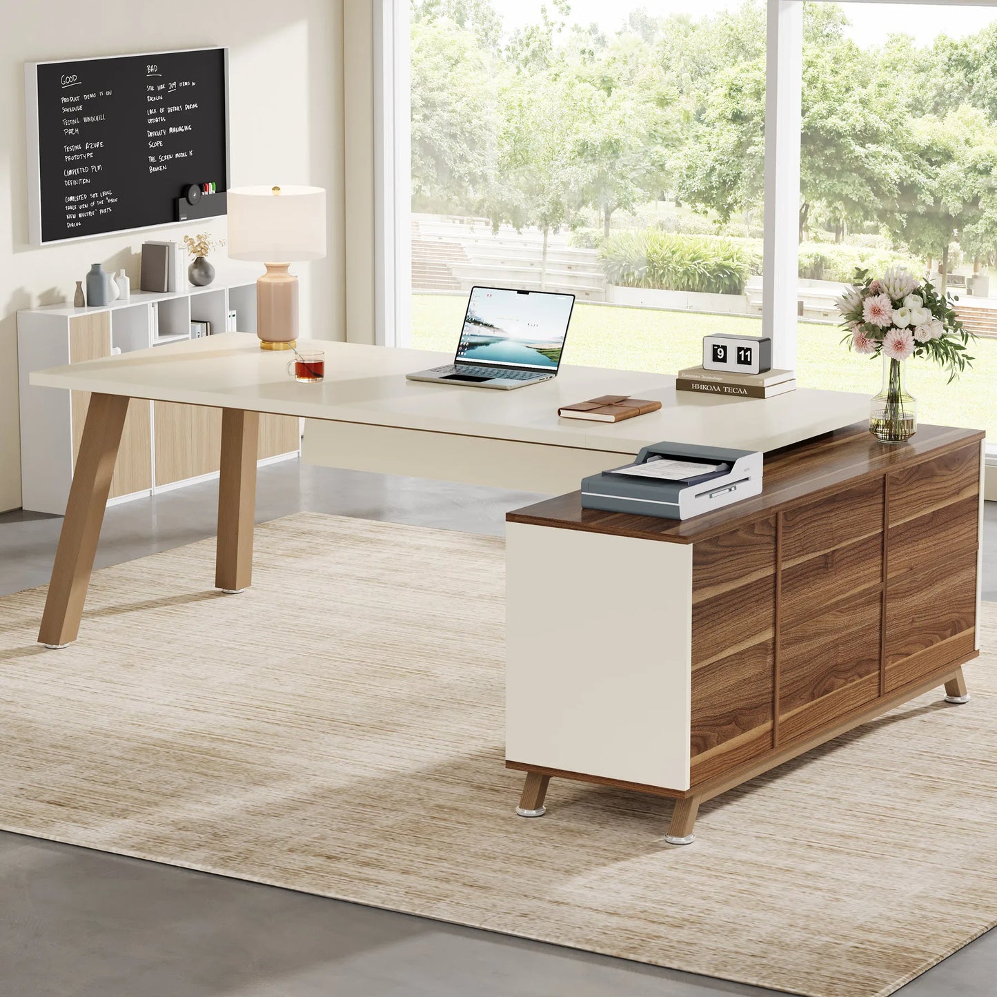 Tribesigns Executive L Shaped Desk With Cabinet And Shelves