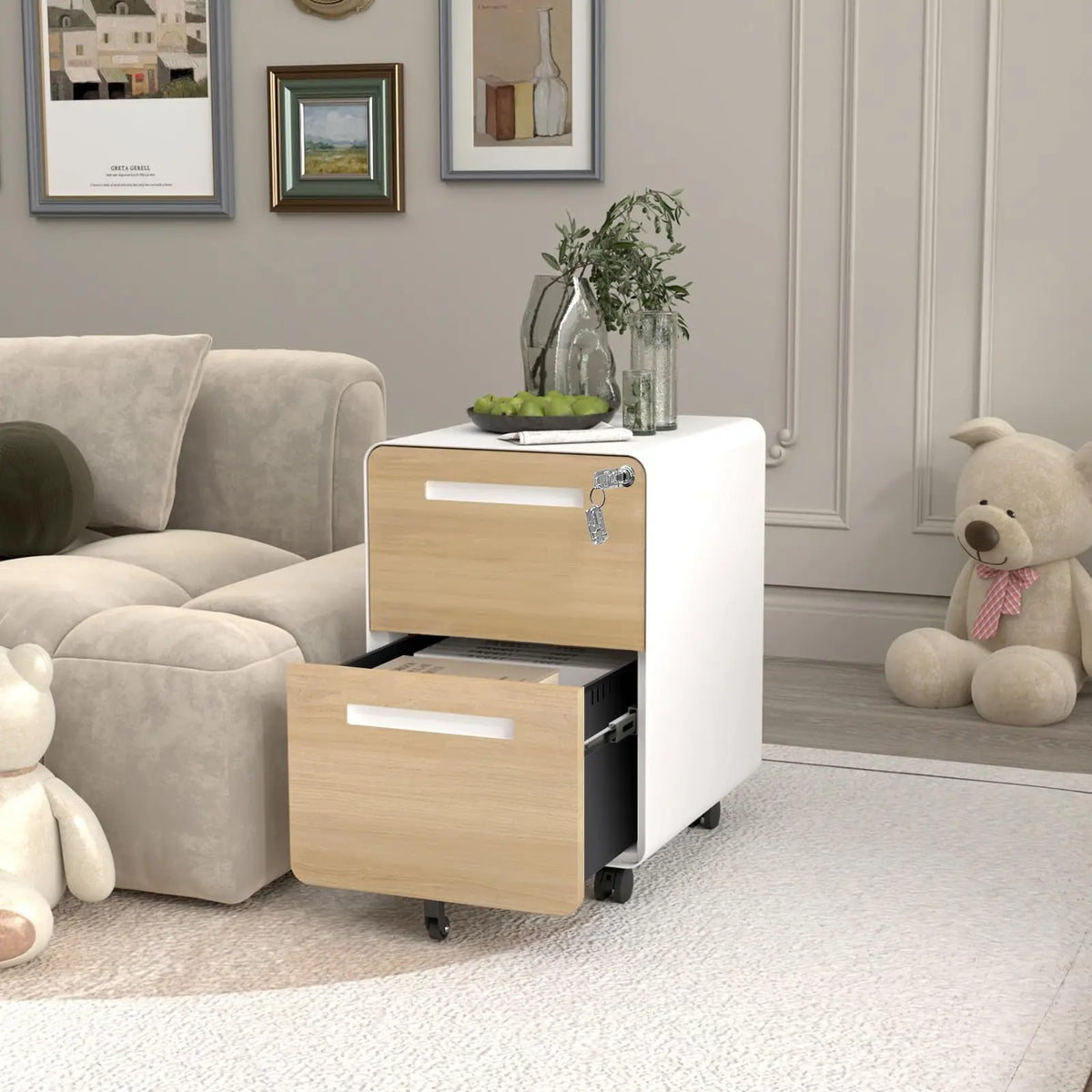 HiMISS Mobile Metal File Cabinet With Lock, Rolling Office Storage