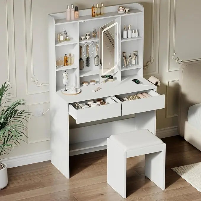 HiMISS Vanity Desk With Mirror And Lights Makeup Table Set