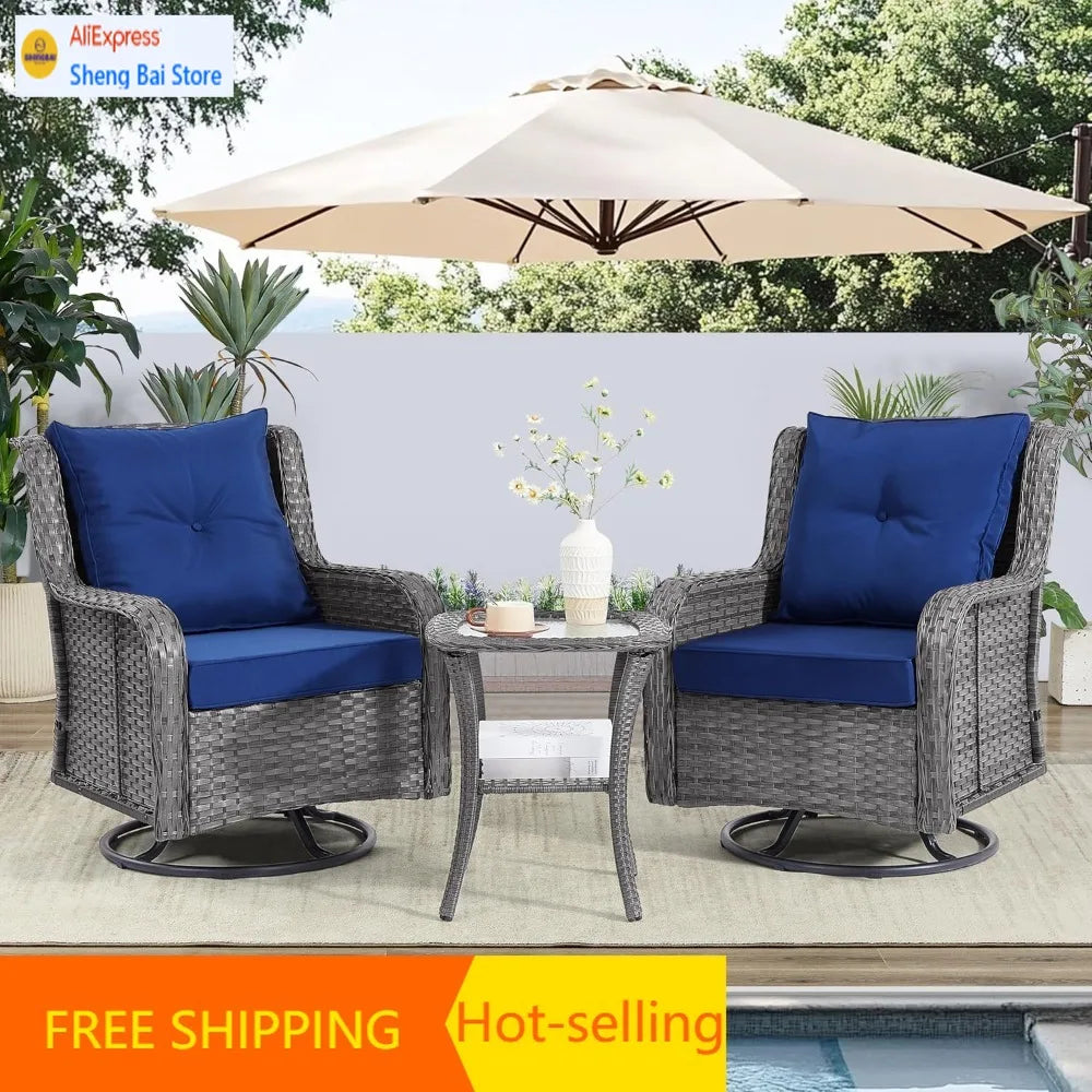 Wicker Outdoor Furniture Swivel Rocking Chairs Rattan Side Table Garden