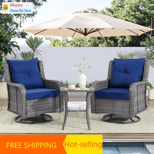 Wicker Outdoor Furniture Swivel Rocking Chairs Rattan Side Table Garden