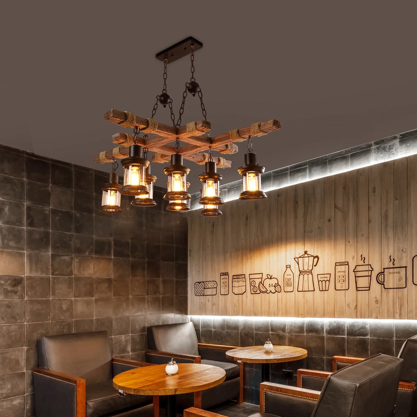 Vintage Wood Ceiling Chandelier Antique Industrial Pendant Lamp E27