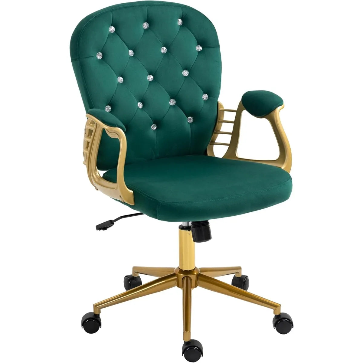 Aplus Velvet Office Chair With Metal Legs Tufted Arms Swivel