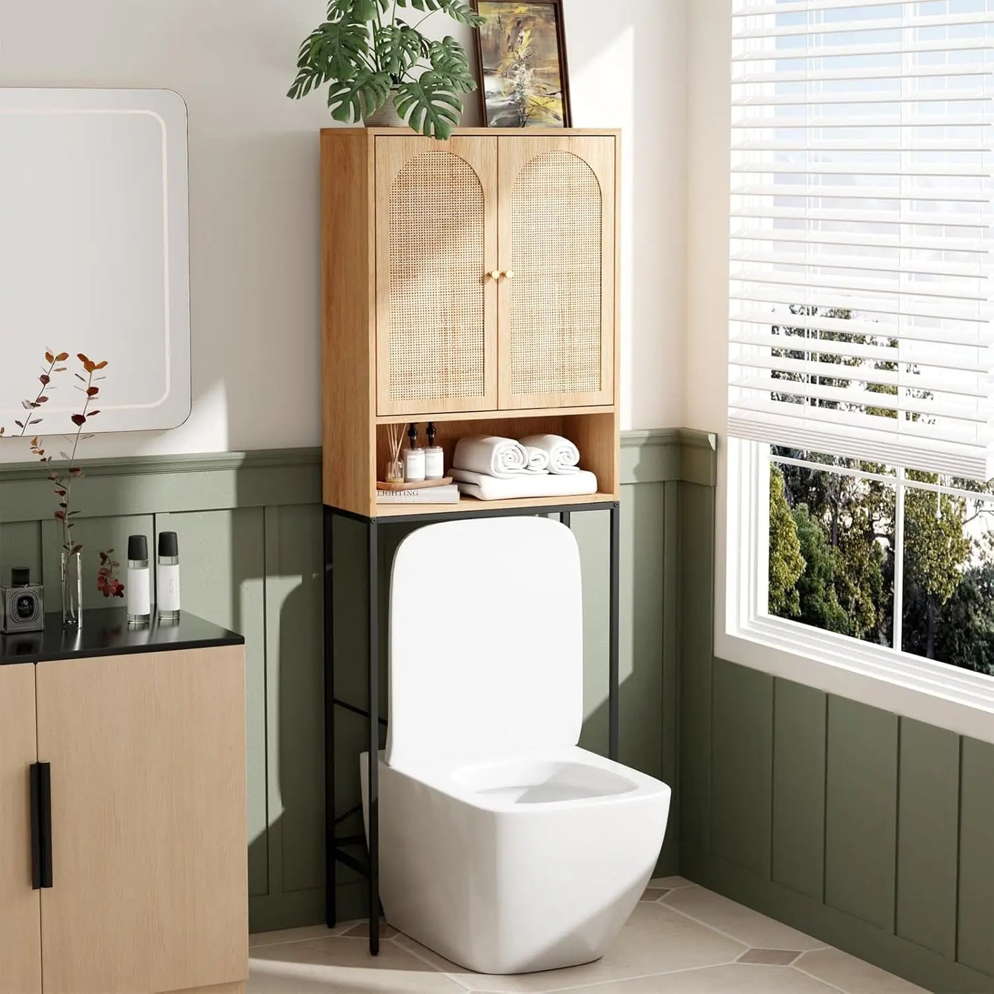 Over The Toilet Storage Cabinet Fluted Doors Mid Century Modern