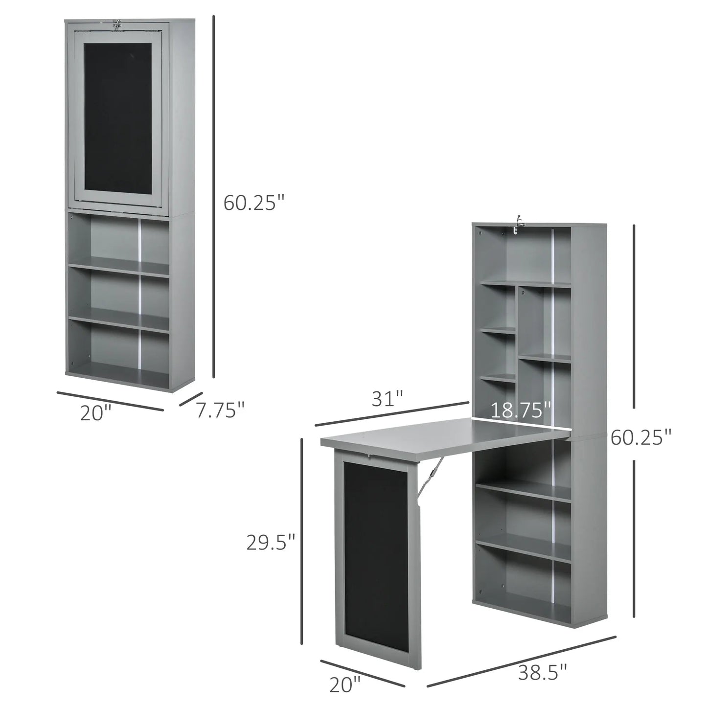 HOMCOM Foldout Convertible Office Desk With Blackboard And Shelf