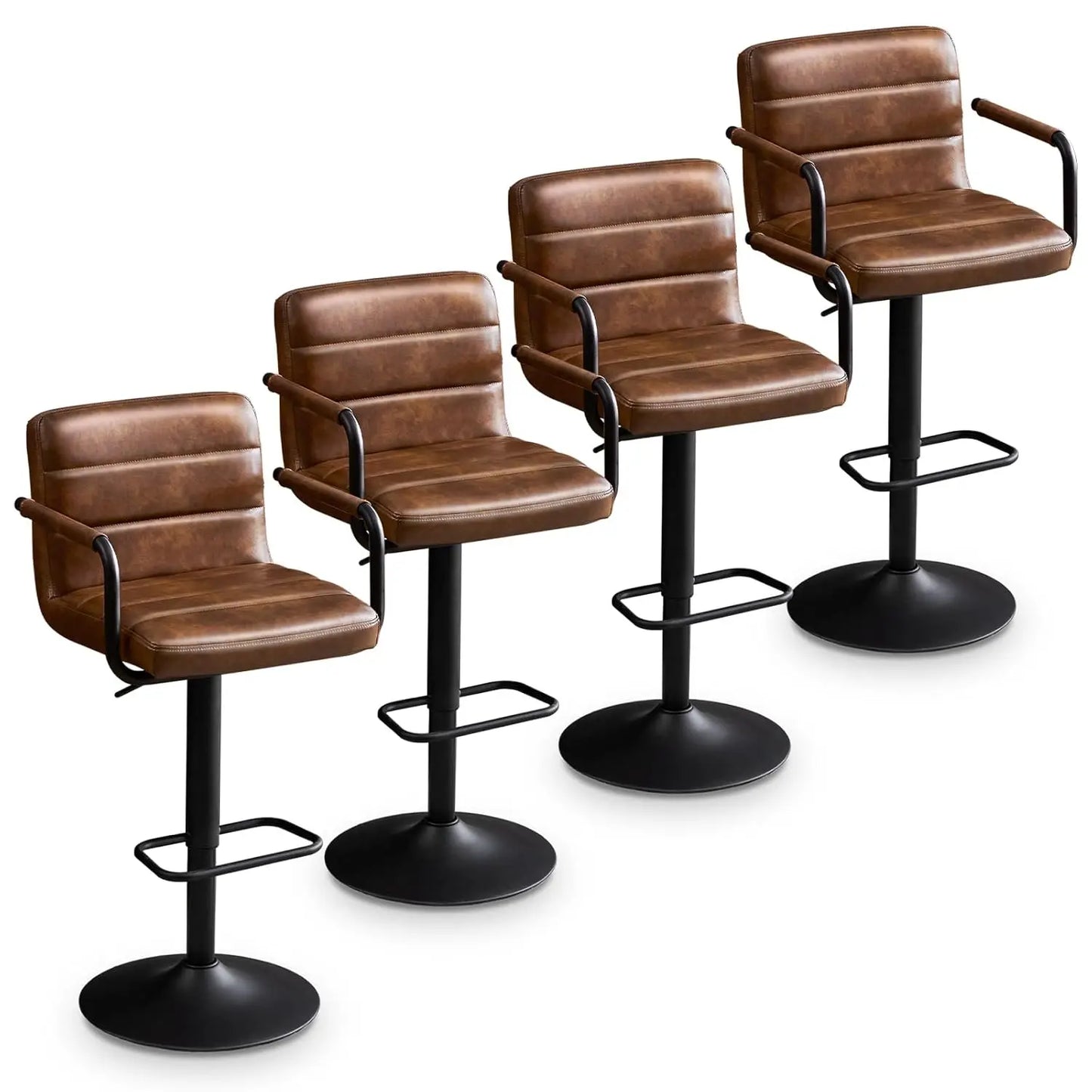 PU Leather Bar Stools Set Of 2 With Swivel Backrests