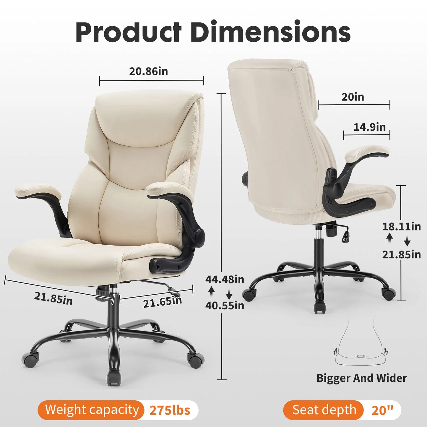 JHK Ergonomic Office Chair With FlipUp Arms And PU Leather