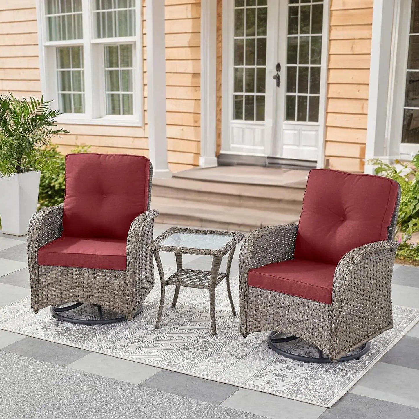 Patio Swivel Rocker Chairs Set Of 2 With Side Table
