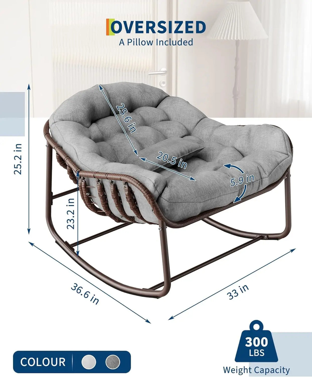 HiMISS Outdoor Papasan Egg Rocking Chair With Cushioned Wicker Seat