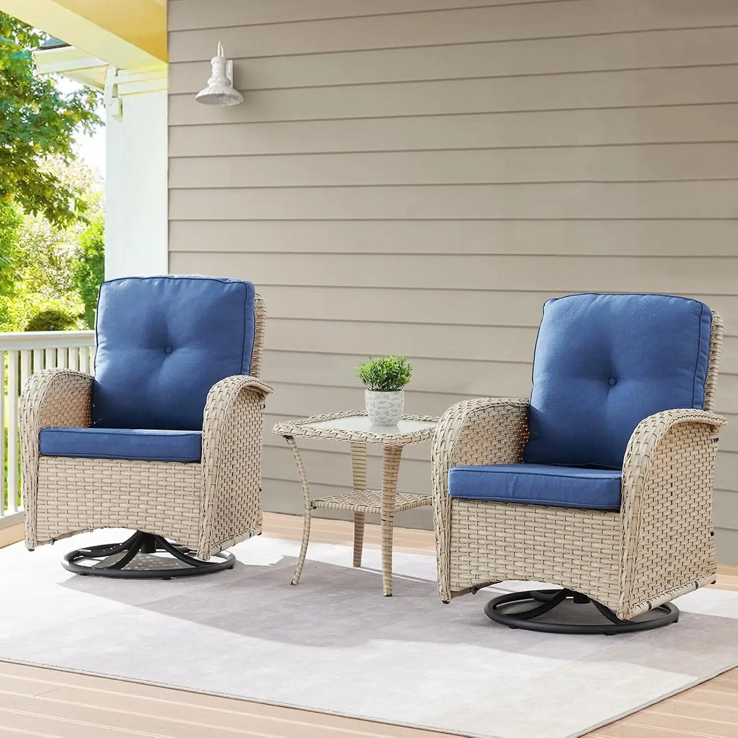 Patio Swivel Rocker Chairs Set Of 2 With Side Table