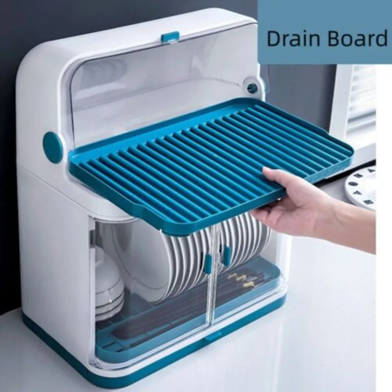 Double Layer Kitchen Cutlery Rack With Lid Cover