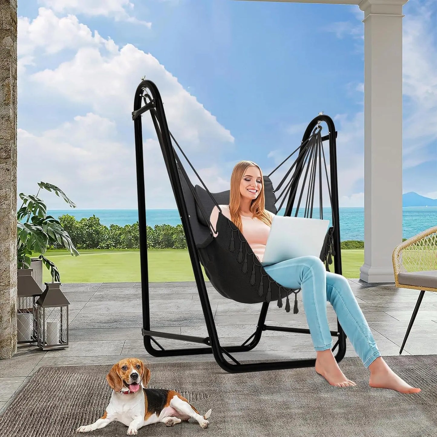 U Shaped Hammock Chair With Stand Indoor Outdoor Rust Resistant