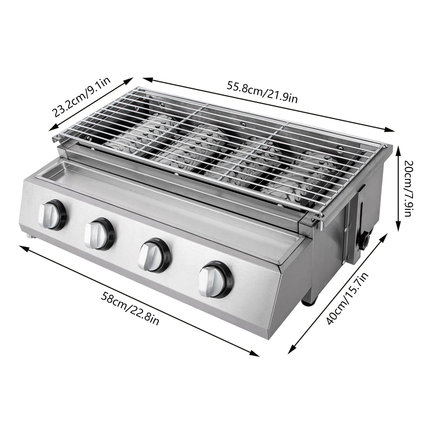 Professional 4 Burner Stainless Steel Portable Gas Grill Smokeless BBQ