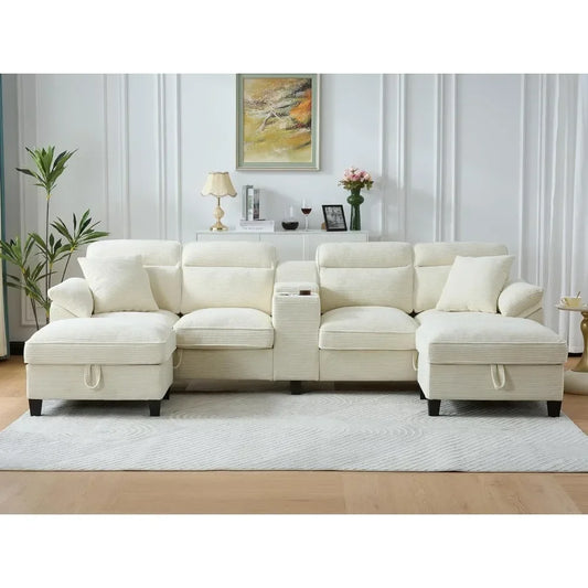 Guangbai U Shaped Cloud Couch Sectional Corduroy Sofa Modern