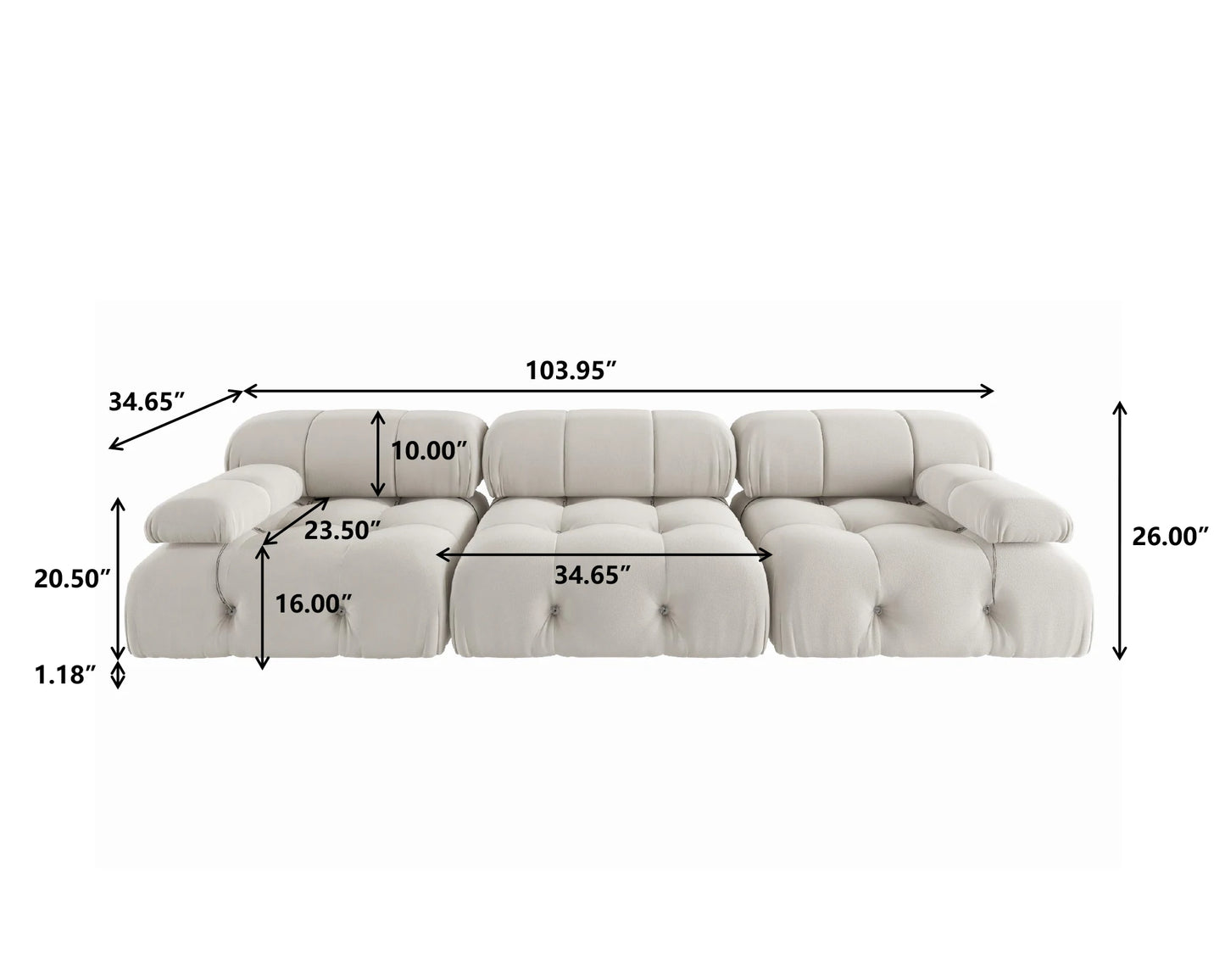 Sdorens Minimalist Modular Sectional Velvet Convertible Sofa