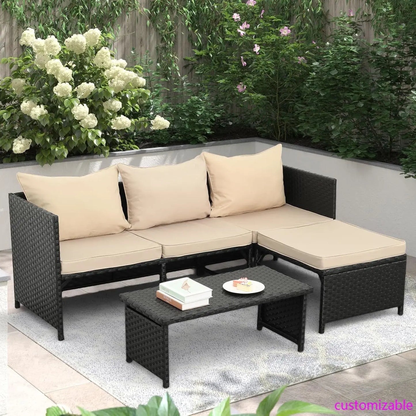Outdoor PE Rattan Furniture Set Patio Wicker Conversation Loveseat