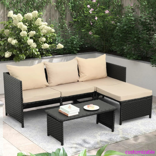 Outdoor PE Rattan Furniture Set Patio Wicker Conversation Loveseat