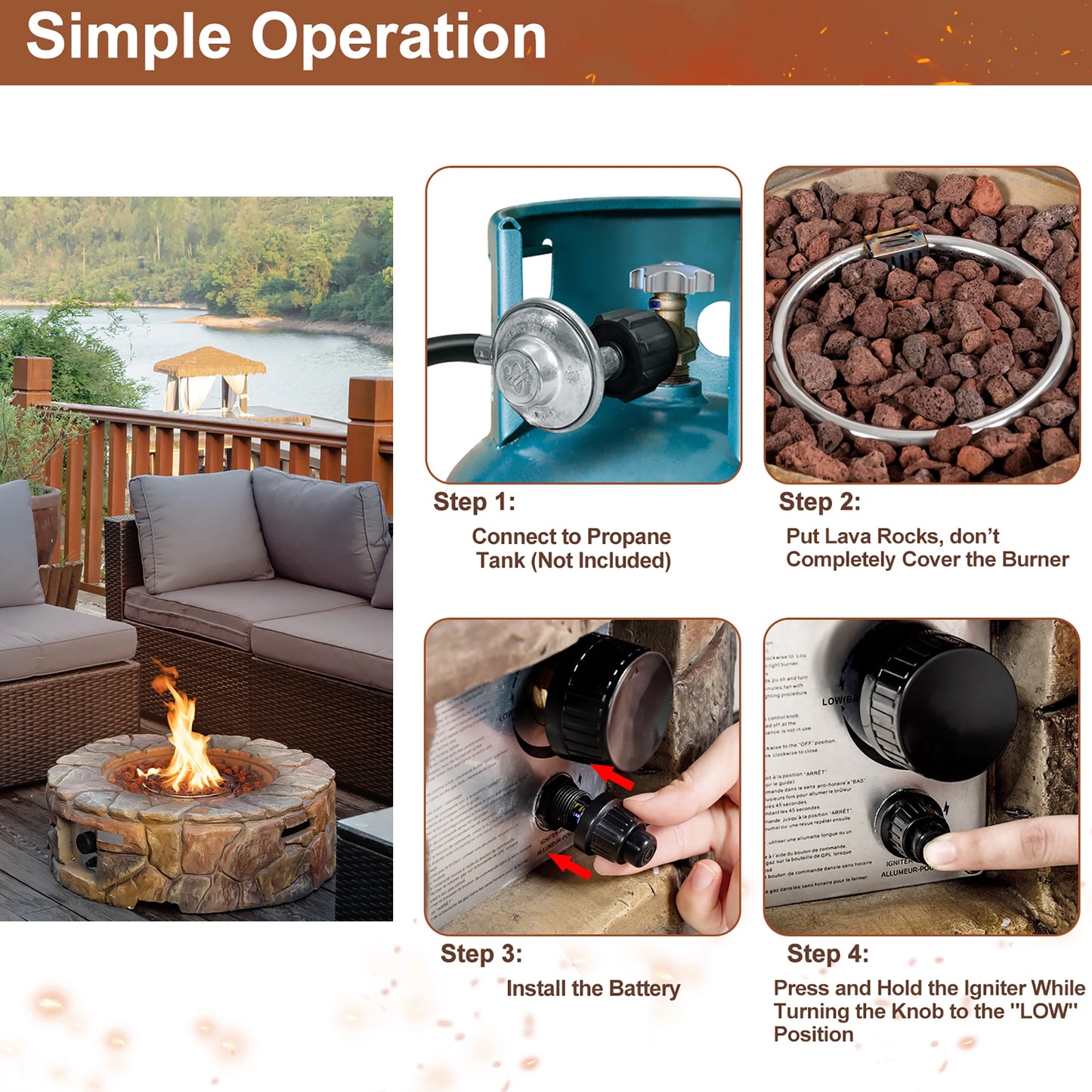 HOMASIS 7-Piece Patio Rattan Wicker Set With Gas Fire Pit