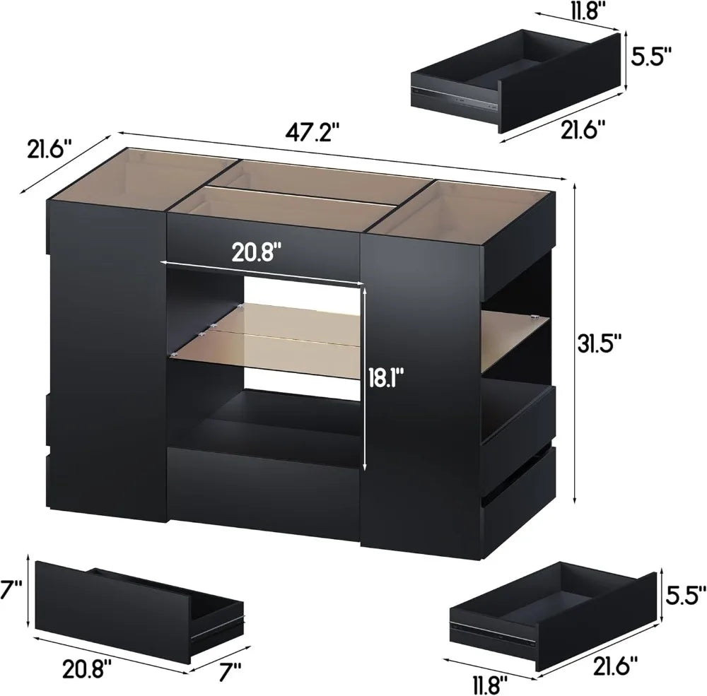 Modern Closet Island With 10 Drawers And Glass Top Armoire