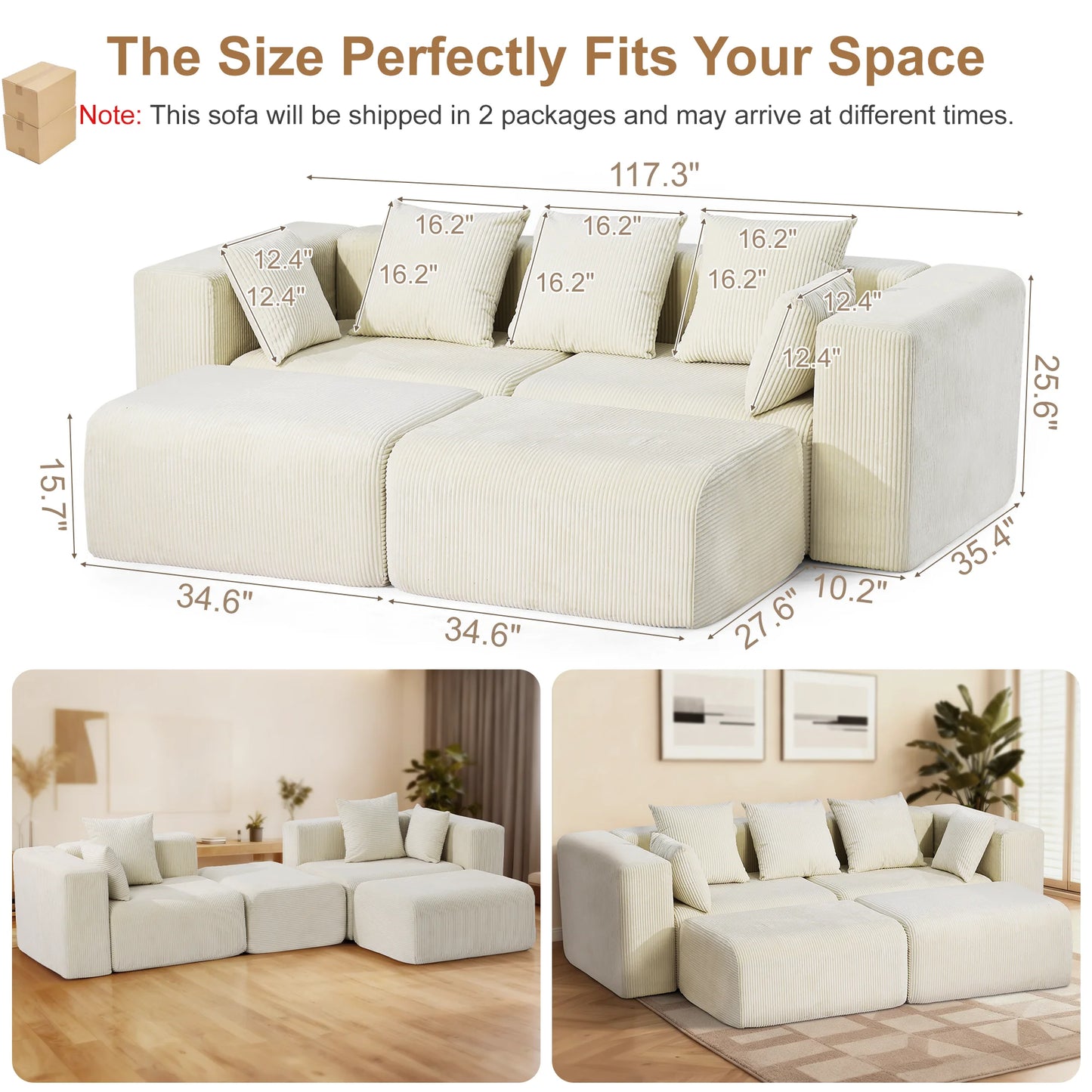 Redlife Cloud Memory Foam Sofa Boneless Deep Seat Modular Sectional