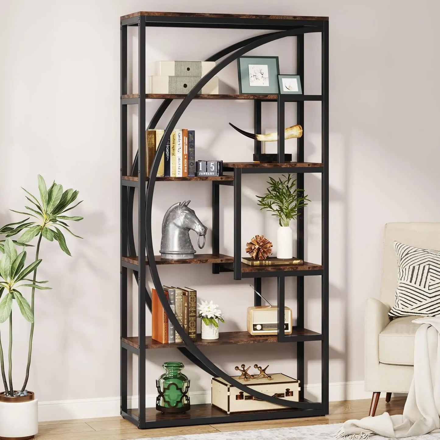 Little Tree Industrial 5-Tier Etagere Bookcase Shelving Unit
