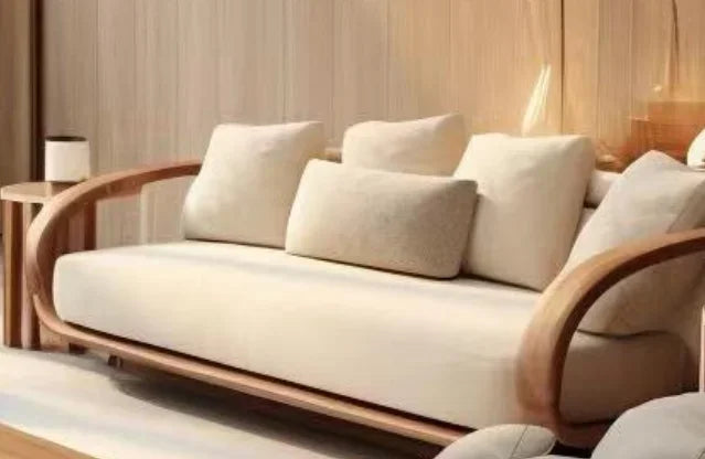 Minimalist Wooden Sofa With Modern Three Seater Design