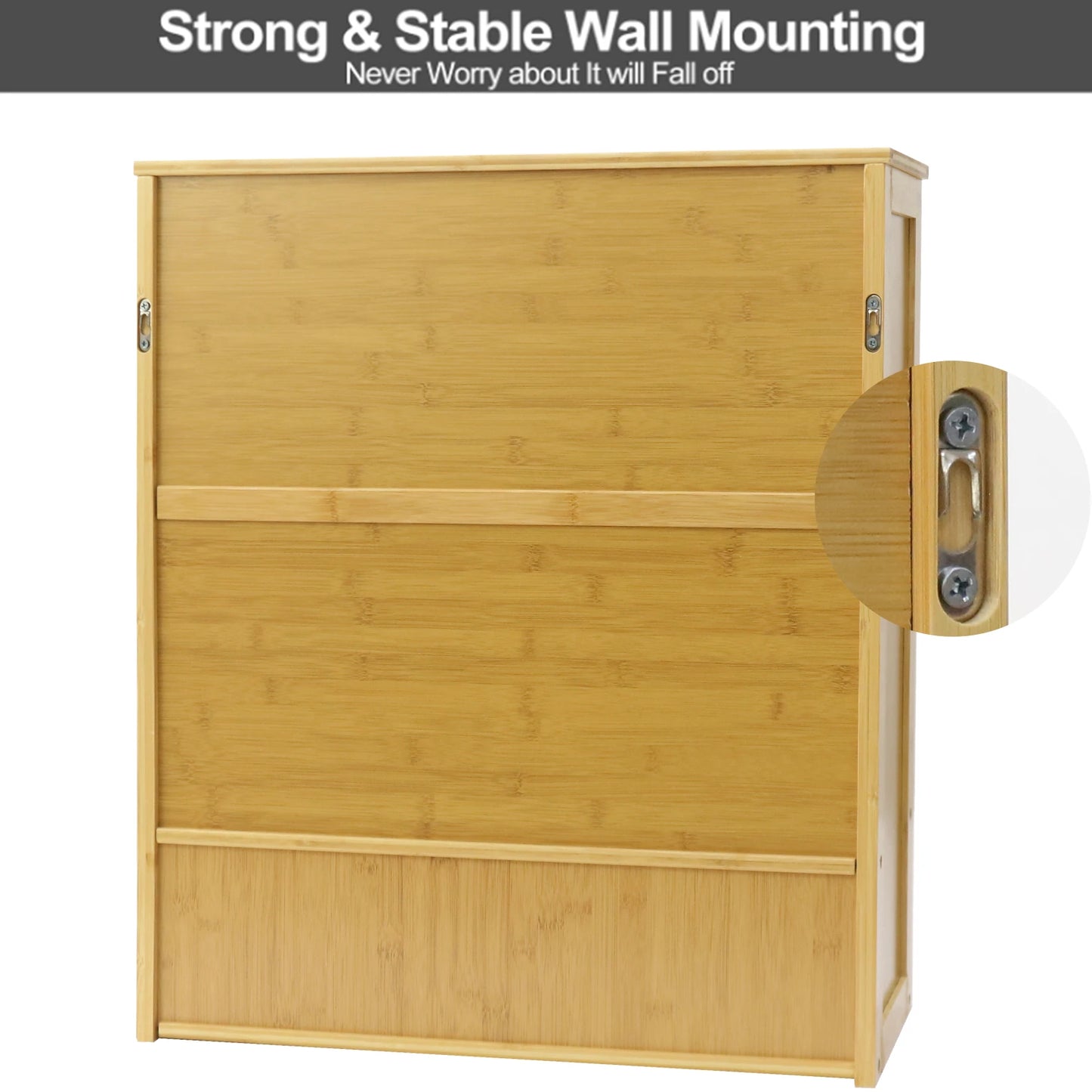 Natural Bamboo Wall Mounted Bathroom Cabinet 3 Tier Storage Shelf