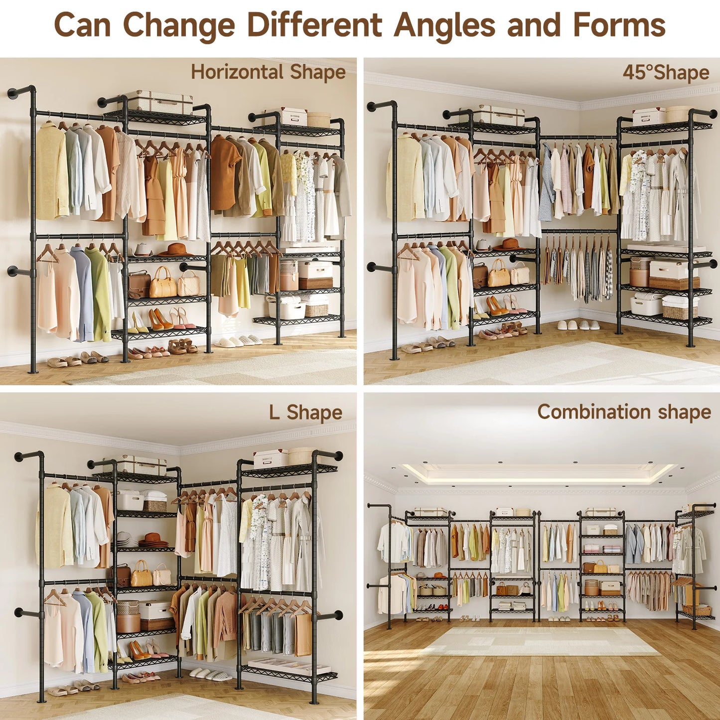 L4 Wall Mounted Industrial Pipe Clothes Rack Closet Organizer Expandable