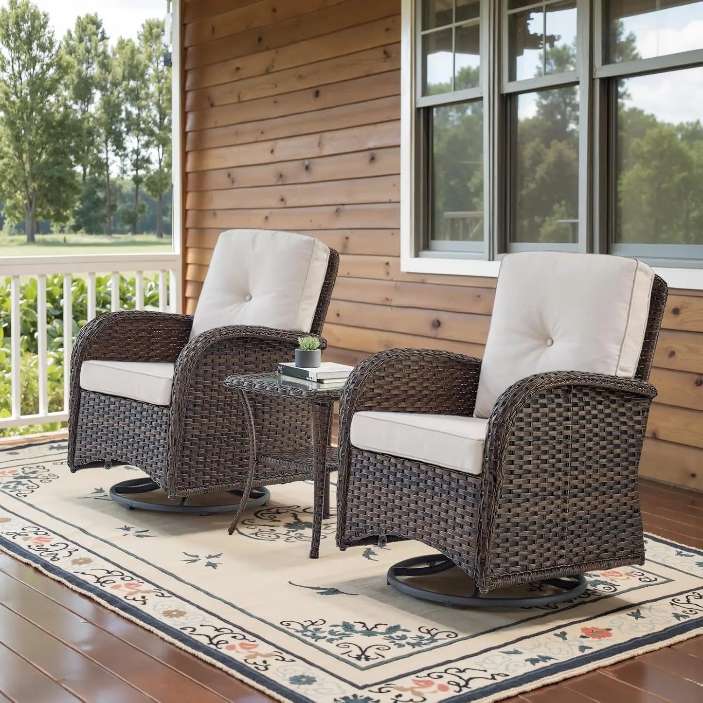 Patio Swivel Rocker Chairs Set Of 2 With Side Table