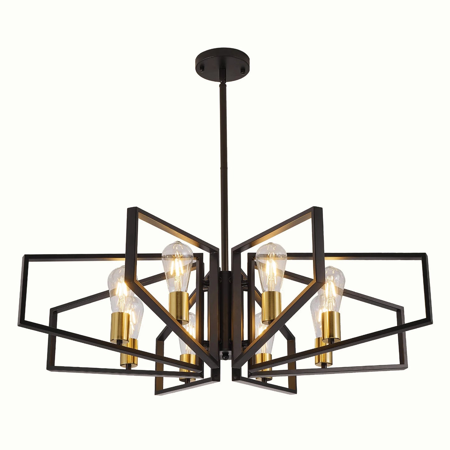 8 Light Geometric Chandelier With Adjustable Height Metal Pendant
