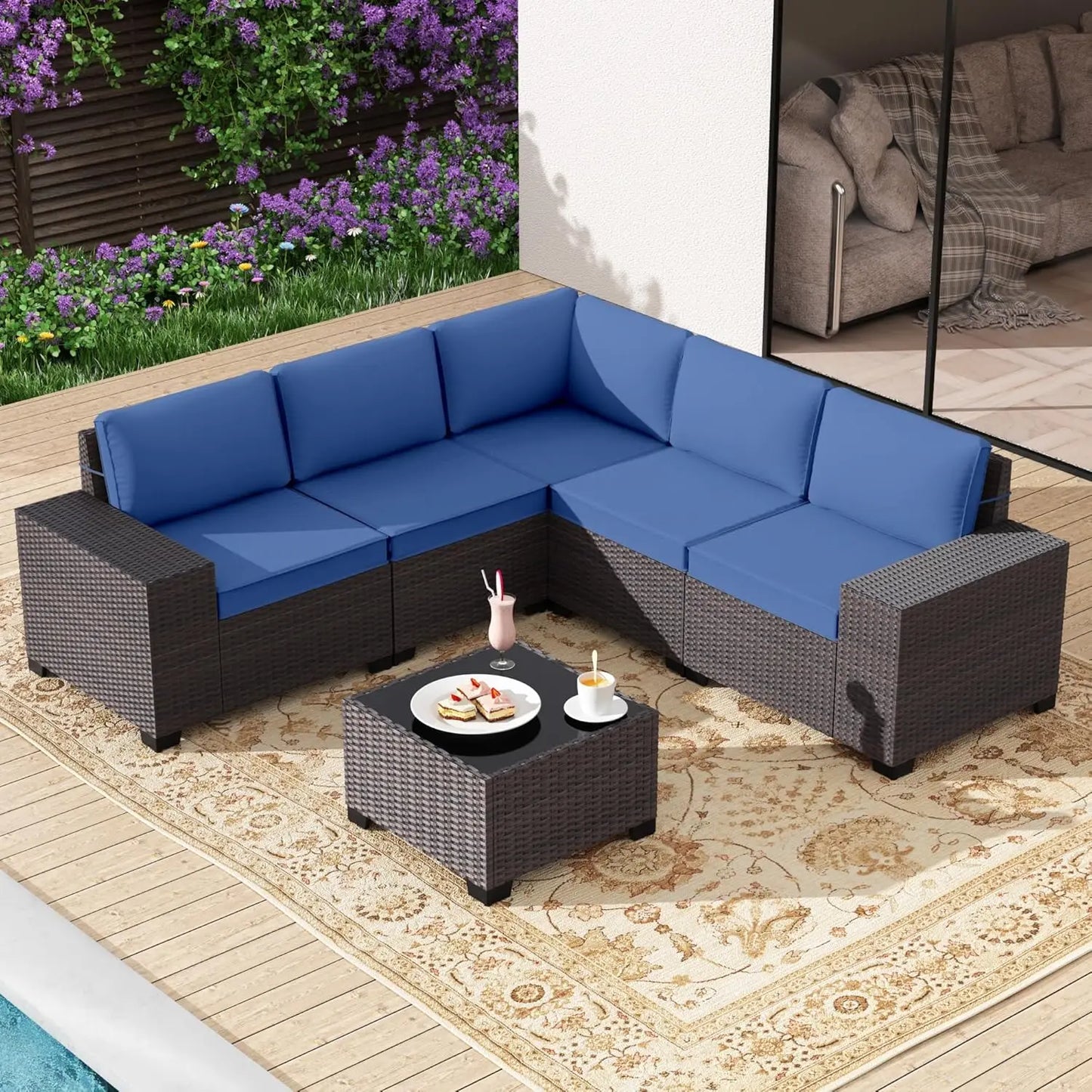 Rattan Patio Furniture Set Outdoor Sectional With Wide Armrests