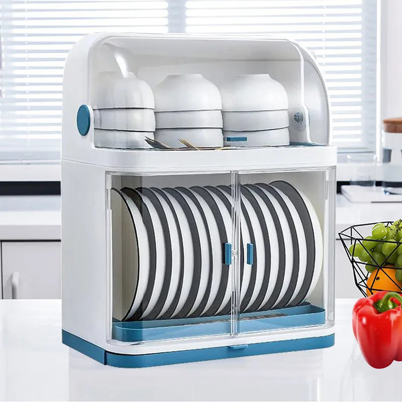 Double Layer Kitchen Cutlery Rack With Lid Cover